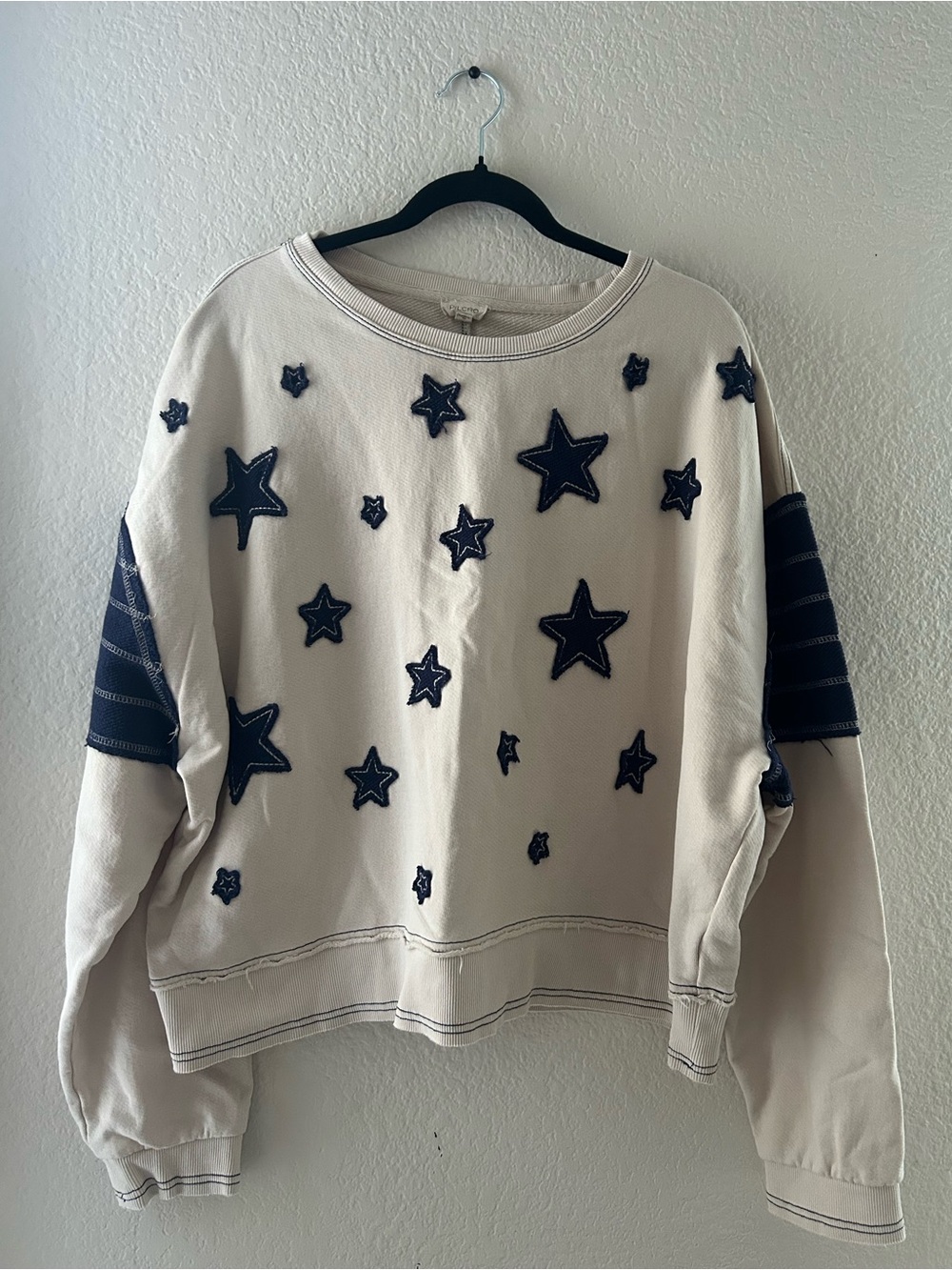 Pilcro navy blue cream sweatshirt stars - Picture 2 of 5